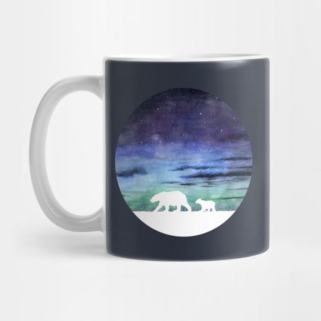 Aurora borealis and polar bears (white version) by Savousepate